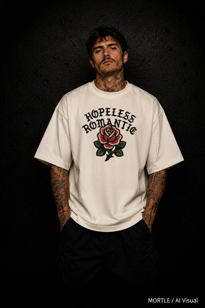 Hopeless Romantic - T-shirt tatouage oversize – écru