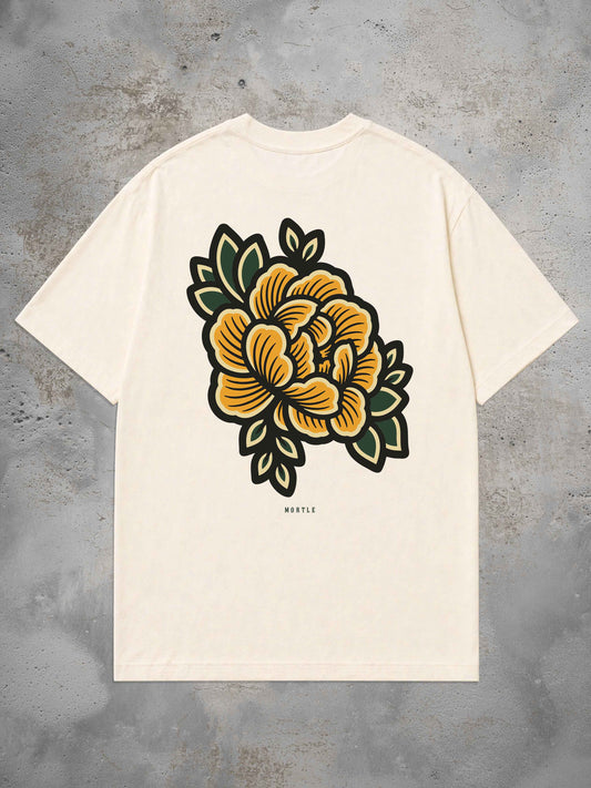 Weißses Oversized Tattoo T-Shirt mit großem Begonia Rückenprint im Traditional Tattoo Stil