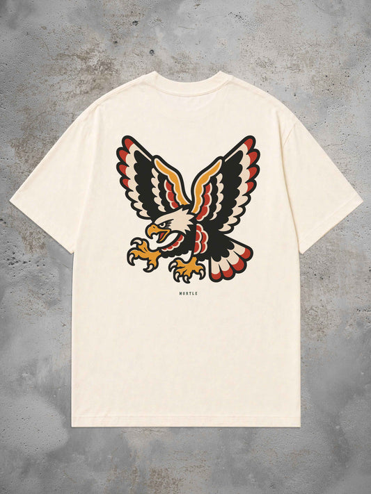 Off White Oversized Tattoo T-Shirt mit großem Adler Rückenprint im Traditional Tattoo Stil