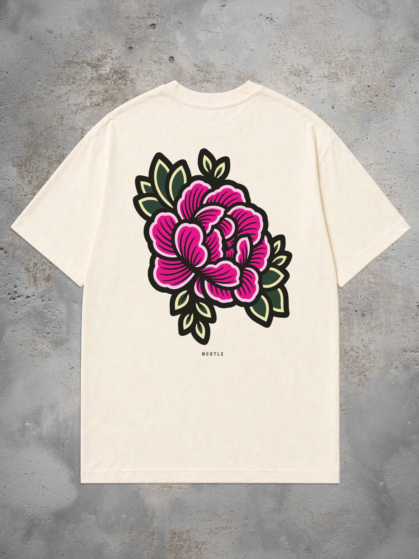 Weißses Oversized Tattoo T-Shirt mit großem Begonia Rückenprint im Traditional Tattoo Stil