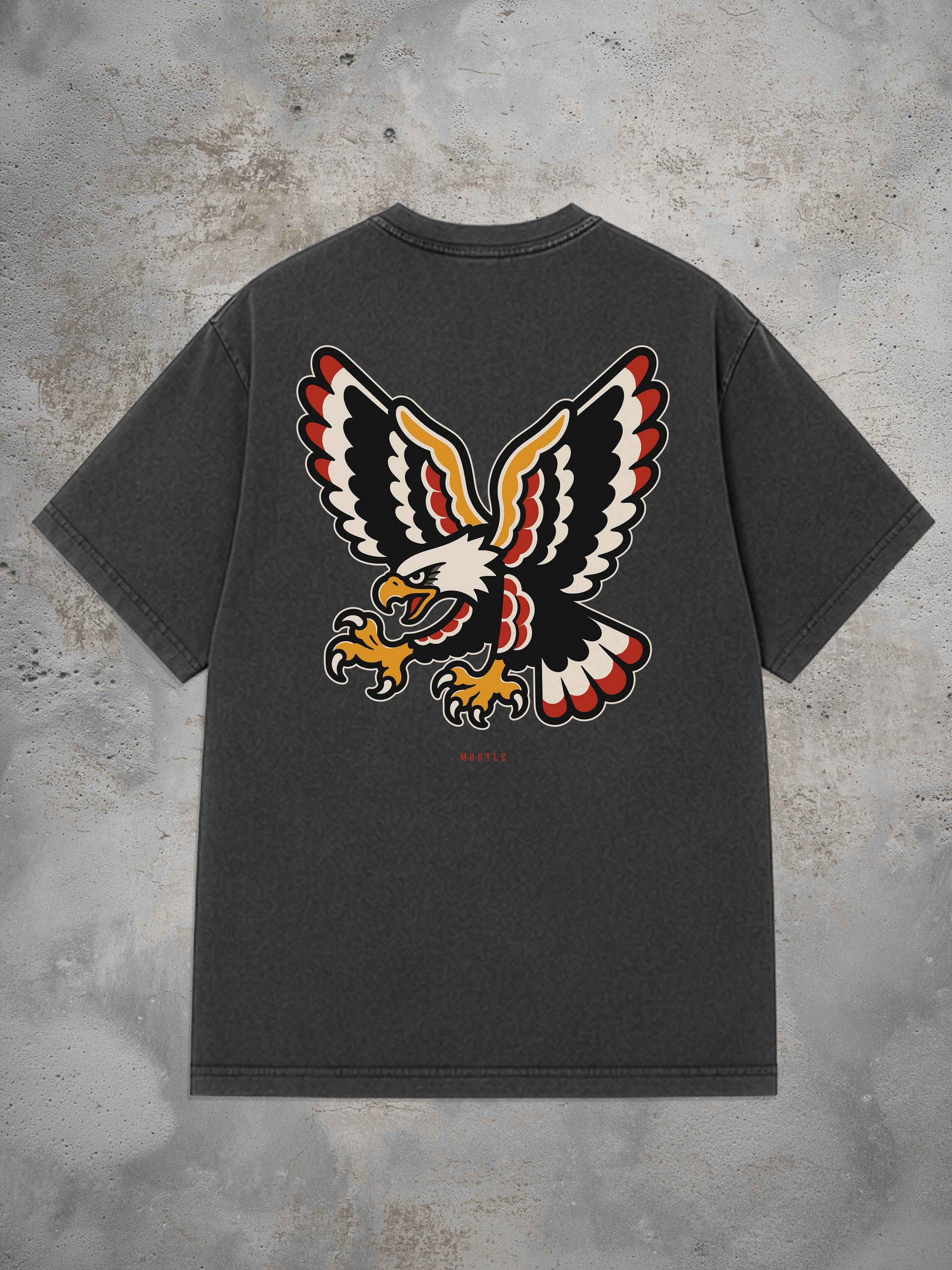 Off White Oversized Tattoo T-Shirt mit großem Adler Rückenprint im Traditional Tattoo Stil