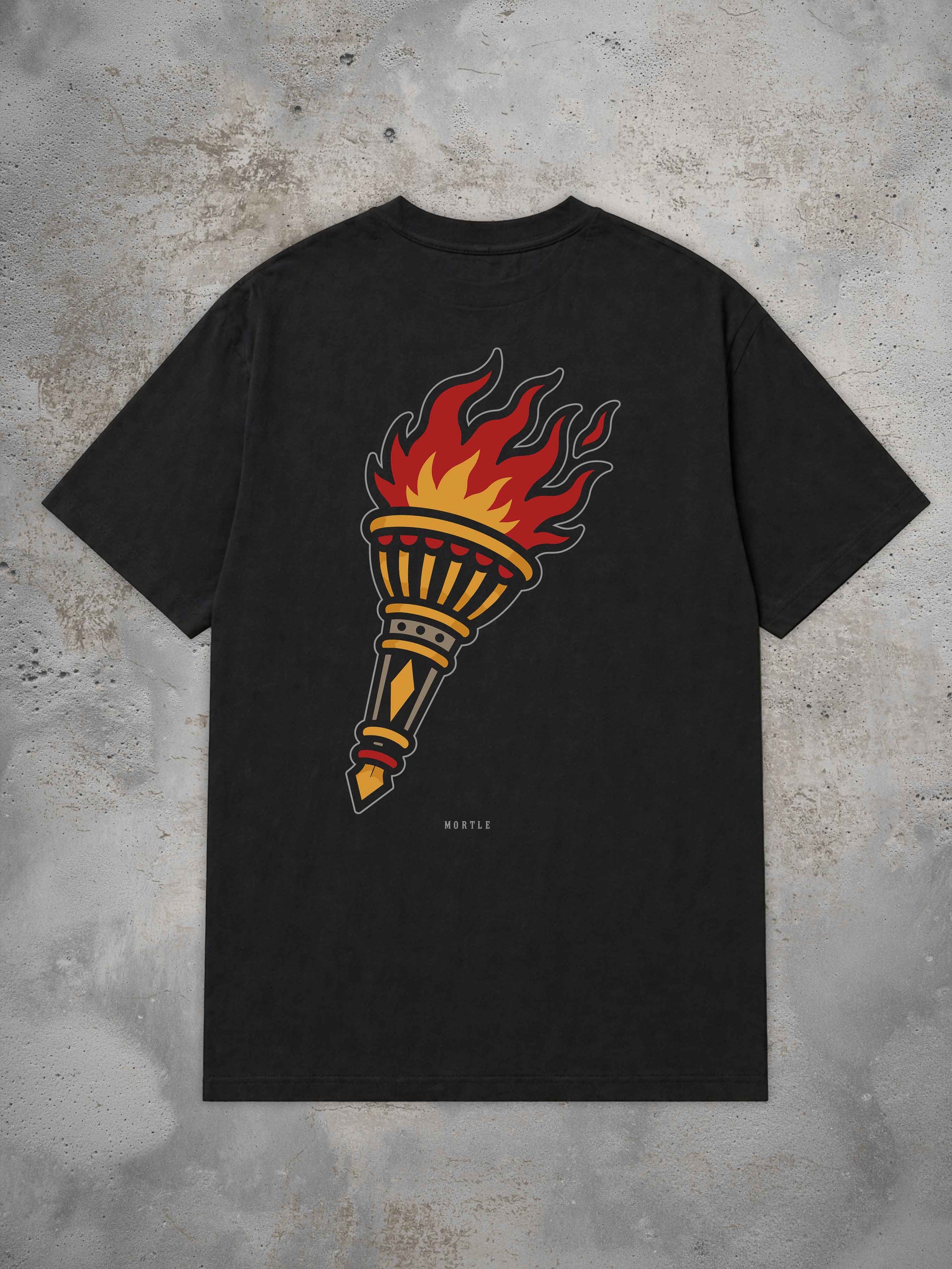 Off White Oversized Tattoo T-Shirt mit großem Fackel Rückenprint im Traditional Tattoo Stil