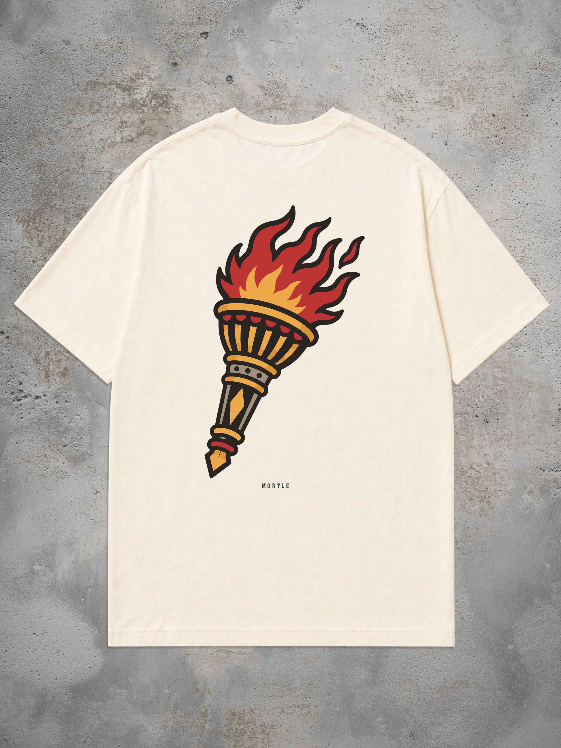 Off White Oversized Tattoo T-Shirt mit großem Fackel Rückenprint im Traditional Tattoo Stil