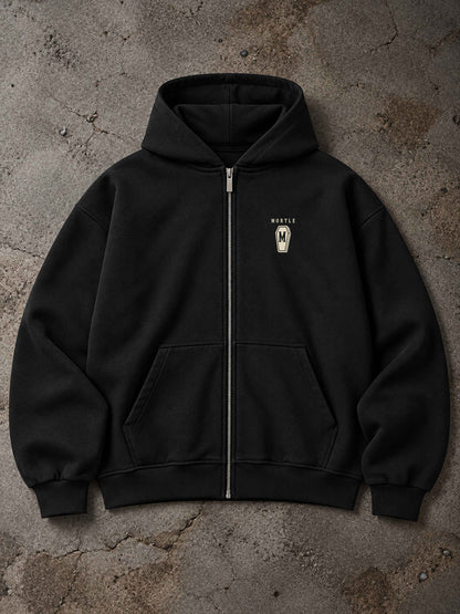 Swallow – Oversized Tattoo Zip Hoodie – Black