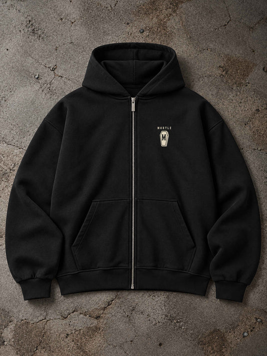 Swallow – Oversized Tattoo Zip Hoodie – Black