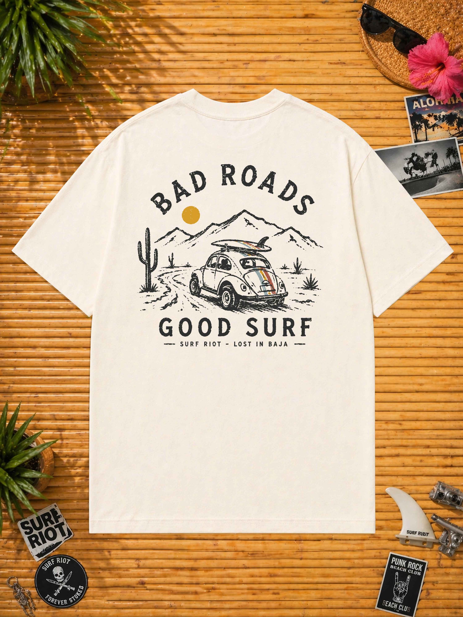 Bad Roads Good Surf Loose Fit Tee von Surf Riot in Natural Raw mit kleinem Frontprint
