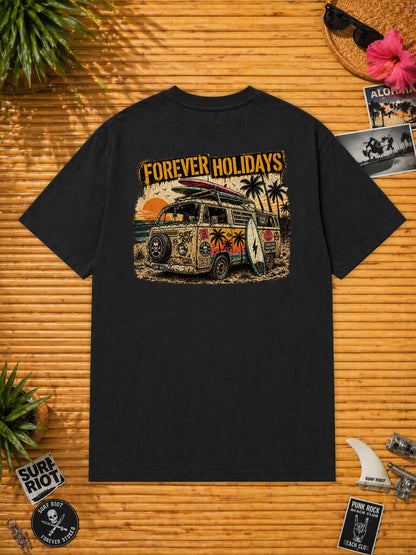 Schwarzes Forever Holidays Festival Shirt von Surf Riot