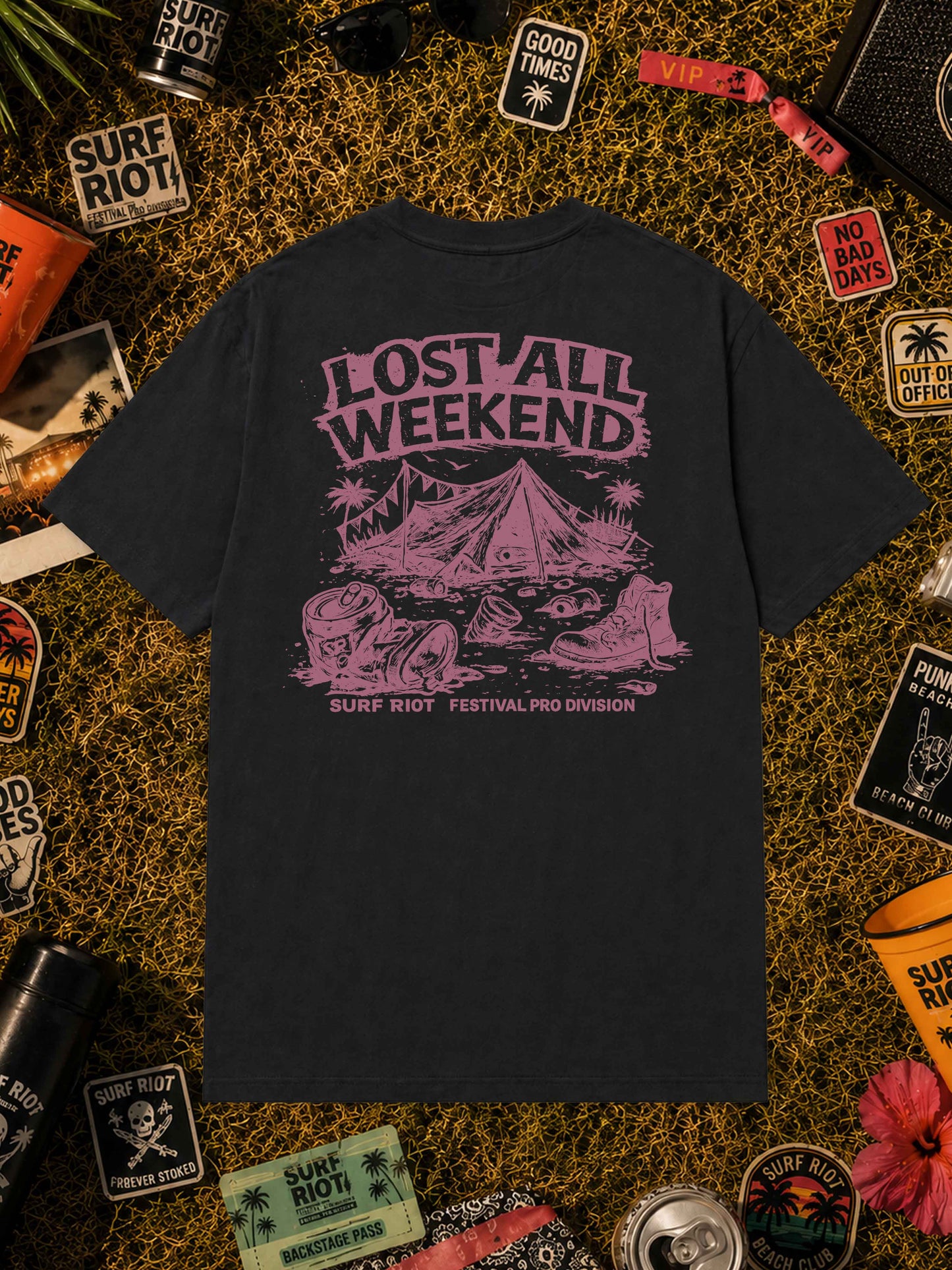 Schwarzes Lost All Weekend Loose Fit Tee von Surf Riot