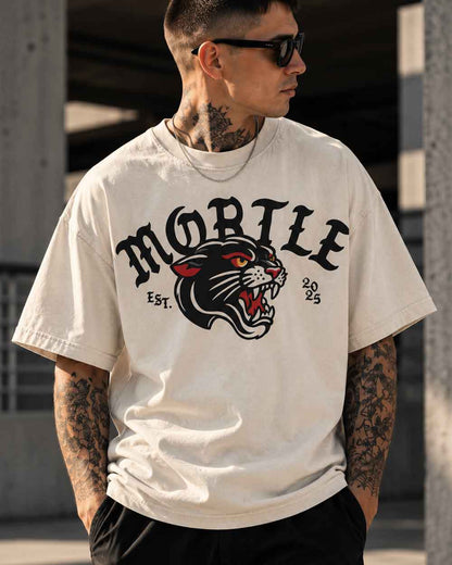 MORTLE Flash Oversized T-Shirt in Offwhite mit Panther Tattoo Illustration und MORTLE Schriftzug