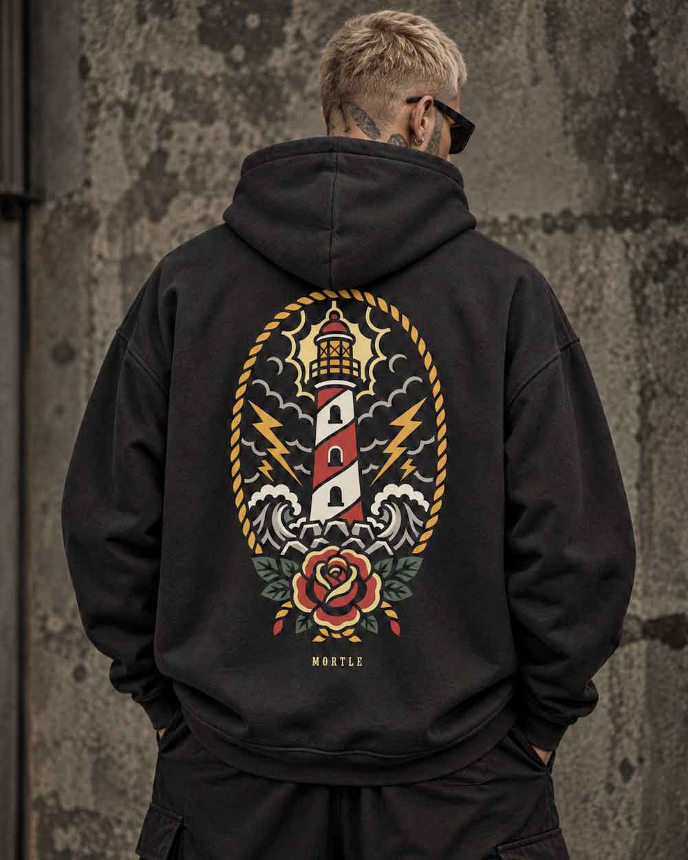 Lighthouse – Oversized Tattoo Hoodie – black