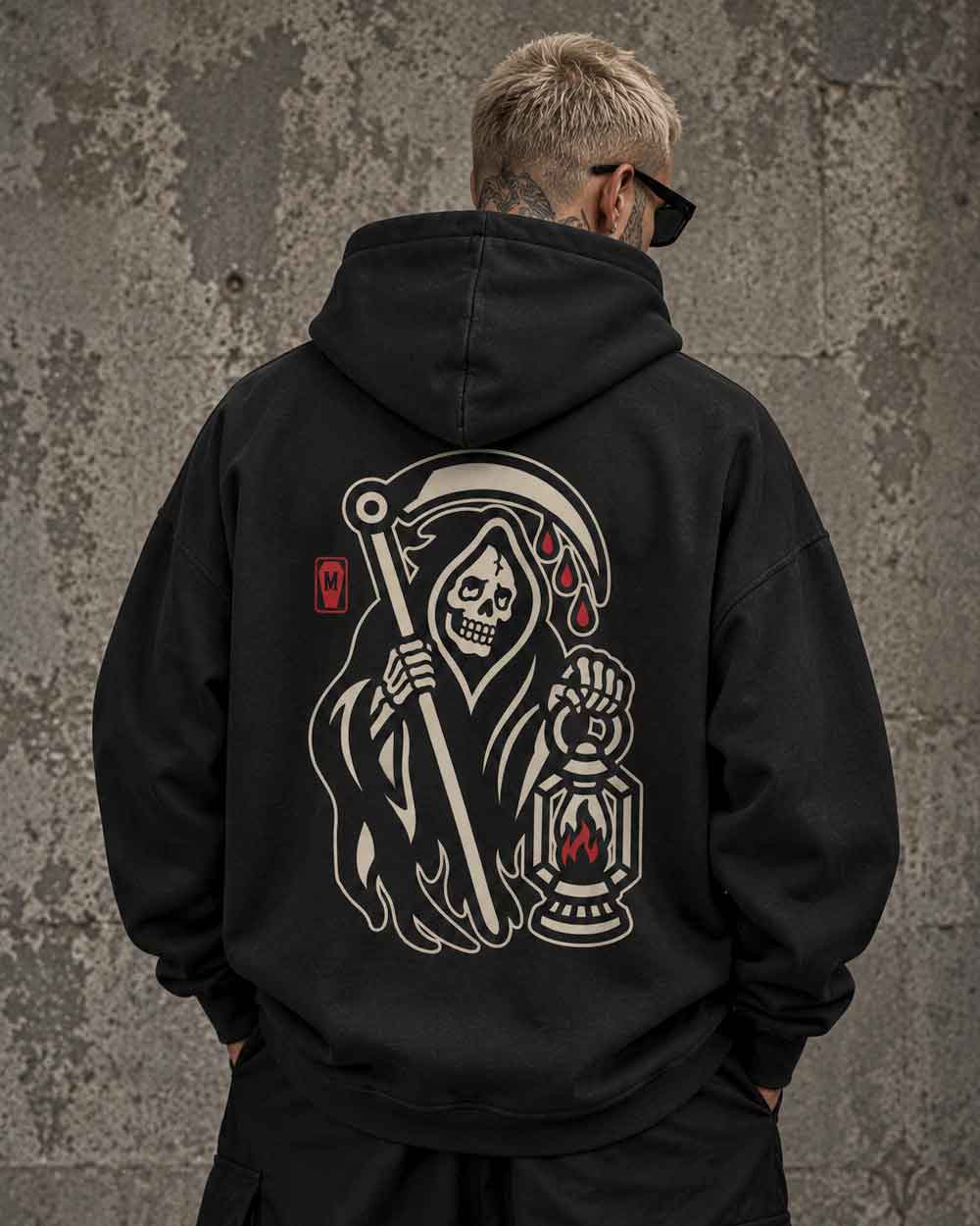Reaper Mono – Oversized Tattoo Hoodie – black